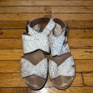 Sbicca Vintage Collection White Crackle Leather Platform Wedge Sandals